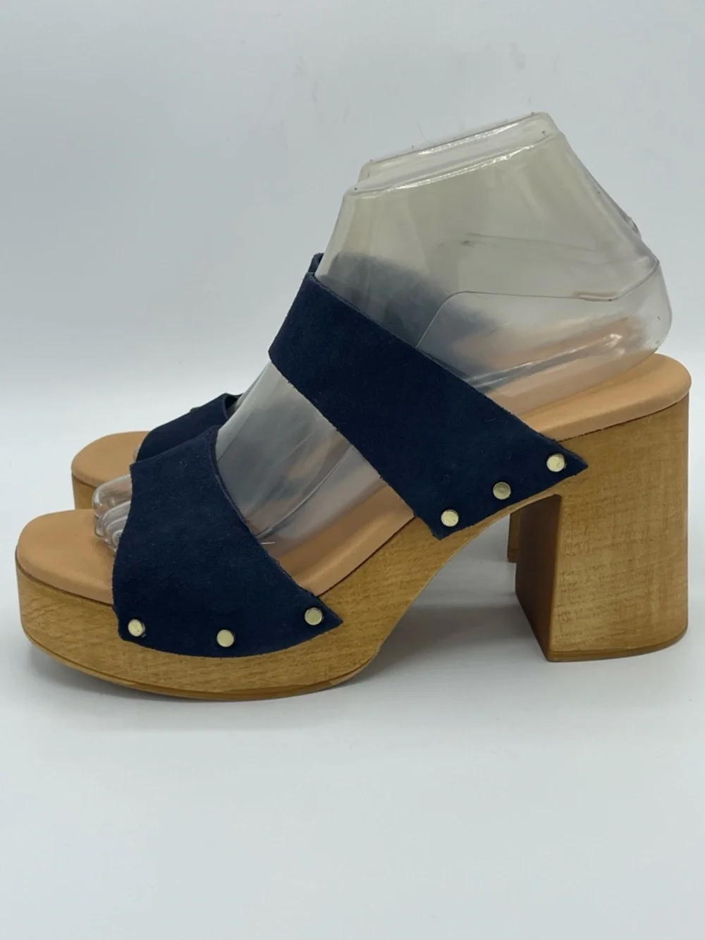 Ilaria Sartori Classic Navy Suede Platform Chunky Heel Sandals.